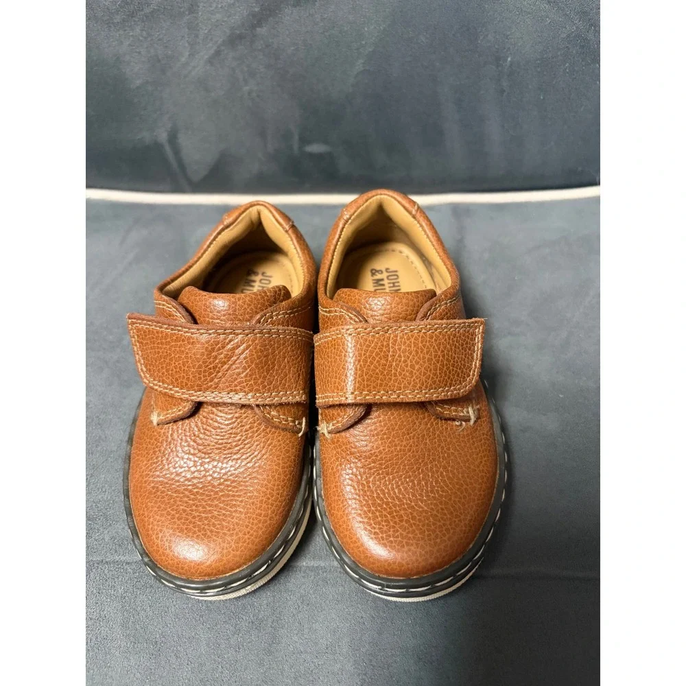 Johnston & Murphy Kids Tan Leather Hook and Loop Dress Shoes Size 5M loafers